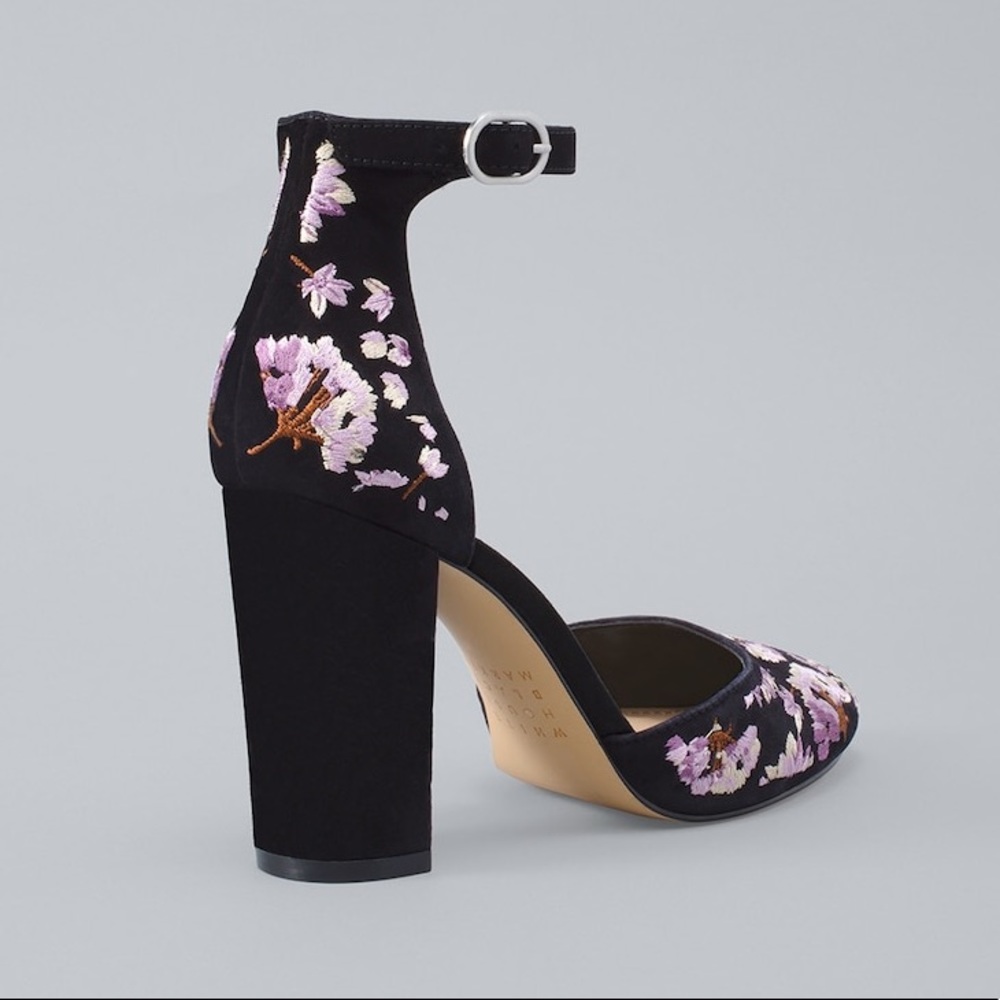 SEE NEW LISTING WHBMđ¤ Suede Heels Embroidered NIB - Picture 1 of 7